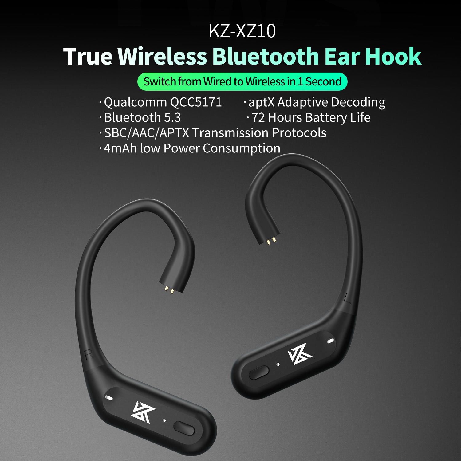 KZ XZ10 Bluetooth Earhook Bluetooth 5.3 with aptX/sbc/aac 